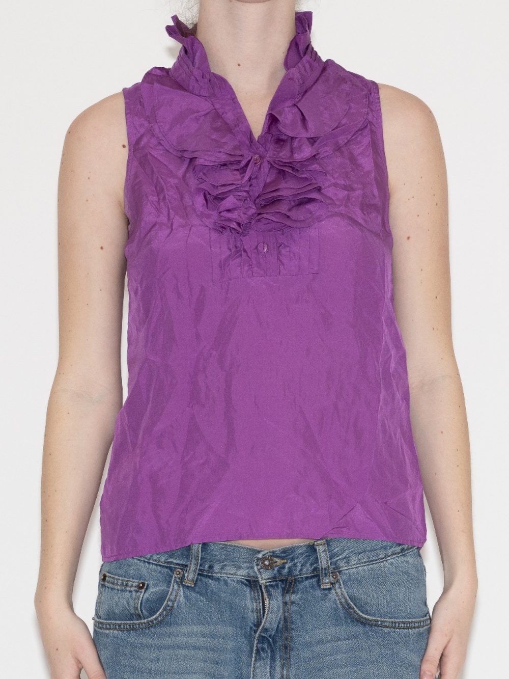 Y2k purple silk blouse ruffle button top j.crew size 4